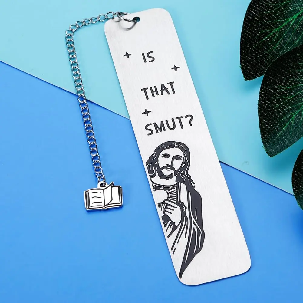 Zabawna metalowa zakładka z frędzlami Book Lover Humor Peeking Jesus Book Marker - to Smut? Prezent urodzinowy czytelnika