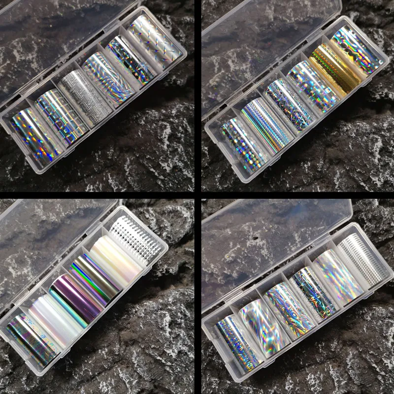 6 rolls Aurora Nail Foils for Transfer Paper Stickers Bohemia Sliders Non-Adhesive Nails Wraps Water Marble Nail Art Decorations