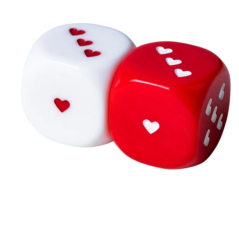 2 pçs vermelho branco em forma de coração adereços de jogo de dados cubos de canto redondos dados acrílicos tamanho grande para jogos da família da festa da barra