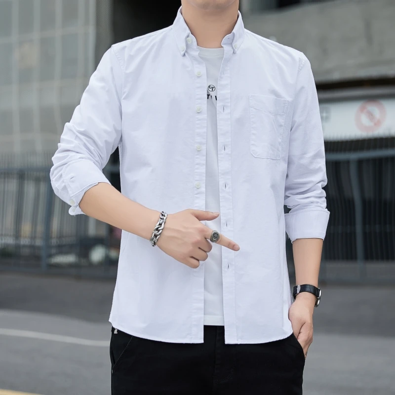 Basic Casual Turn-down Collar Shirts Men\'s Clothing Solid Color Commute Single-breasted Spring Autumn Pockets Spliced Shirts New