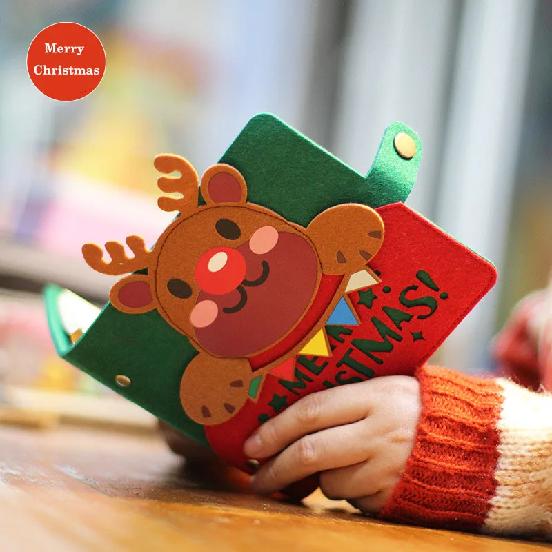 Kawaii Christmas Square Mini Notebook Portable Santa Claus Reindeer Writing Book with Loose-leaf for Diary Planner Kids Gifts