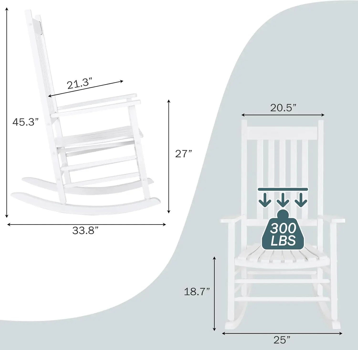 Outdoor Rocking Chair, Solid Wood Oversized Rocking Chair Outdoor with Wide Seat, Easy to Assemble （White）