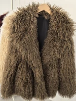 Aynaray 2025 Winter Women Faux Fur Jacket Solid Khaki Long Sleeve Thick Warm Outwear Fluffy Coat For Women 3