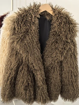 Aynaray 2025 Winter Women Faux Fur Jacket Solid Khaki Long Sleeve Thick Warm Outwear Fluffy Coat For Women 3