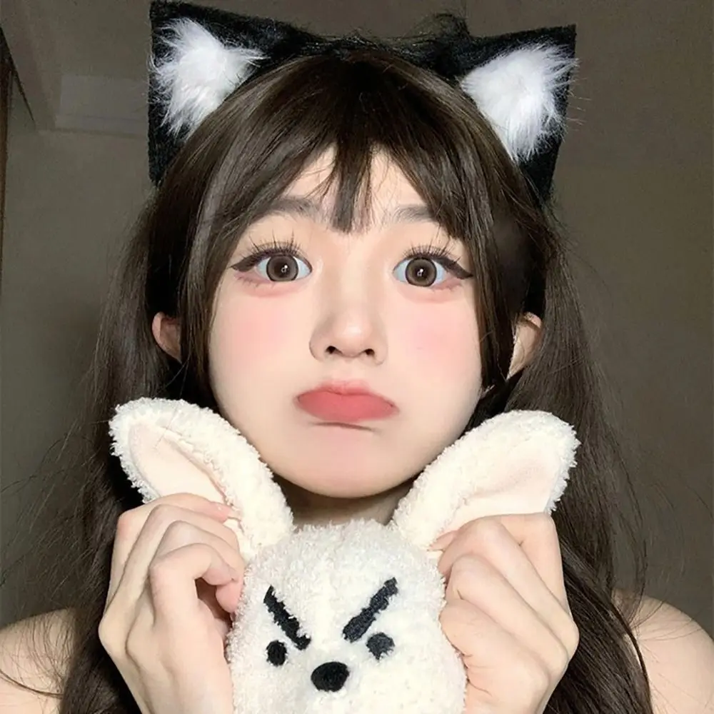 

New Plush Simulation Cat Ears Hair Band Lace Fabric Black Headwear Cos Animal Ears Lolita Hair Accessories Holiday Party Props