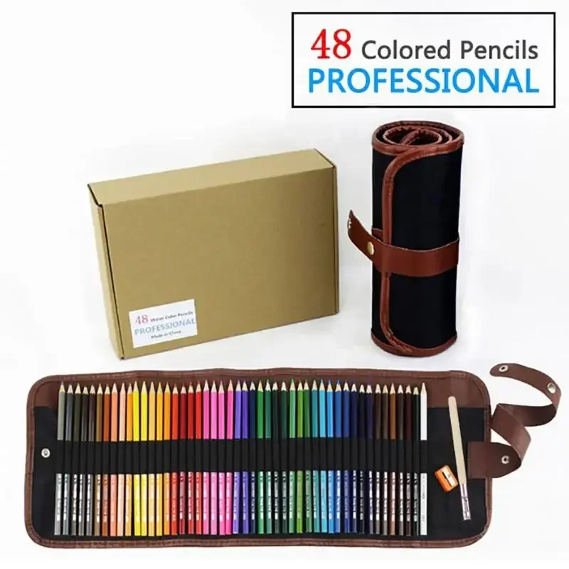 48 Colour Watercolour Pencil Set Professional Artist Grade High Quality With Pencil Holder Sharpener & Brush