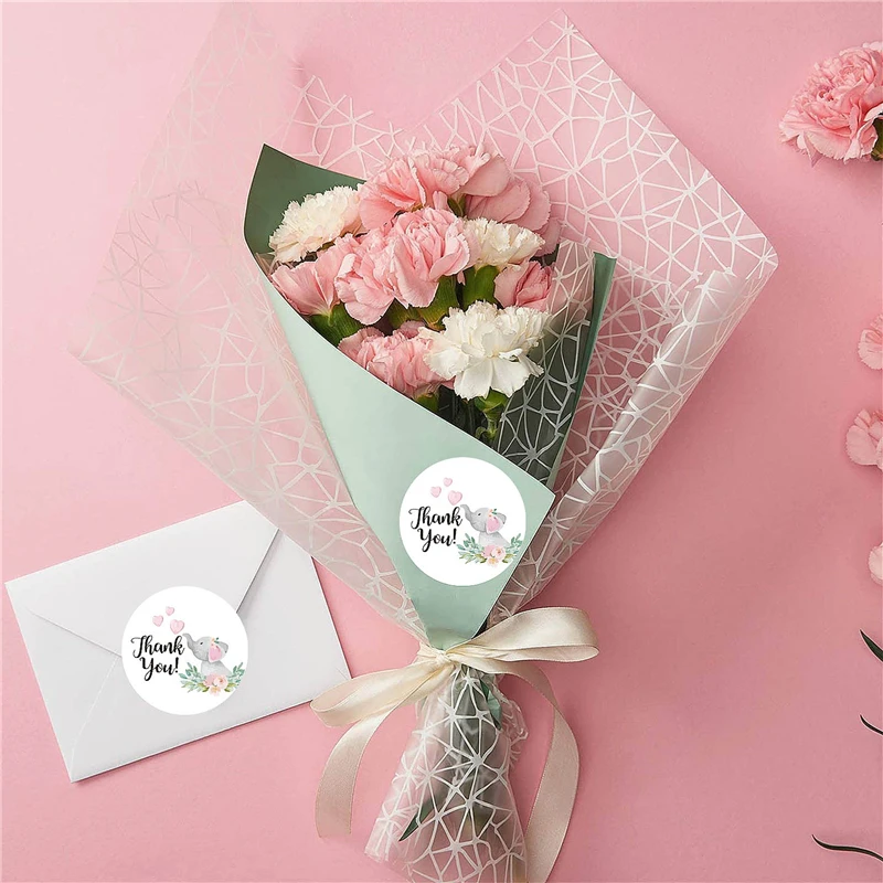 500 قطعة شكرا ملصقات لطيف الوردي الطفل الفيل التسمية الطفل تلبية هدية حفلة أعواد تزيين ملصقات الأعمال القرطاسية