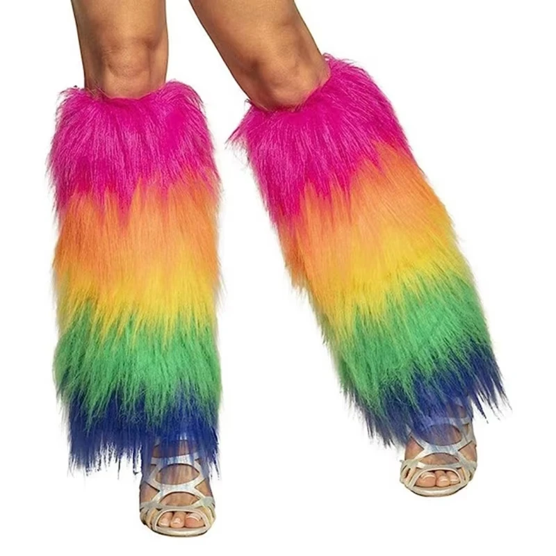 Leg Covers Colorful Faux Fur Warm Foot Covers Party Halloween Role Play Socks Splicing Fluorescent Carnival Accessories 2025
