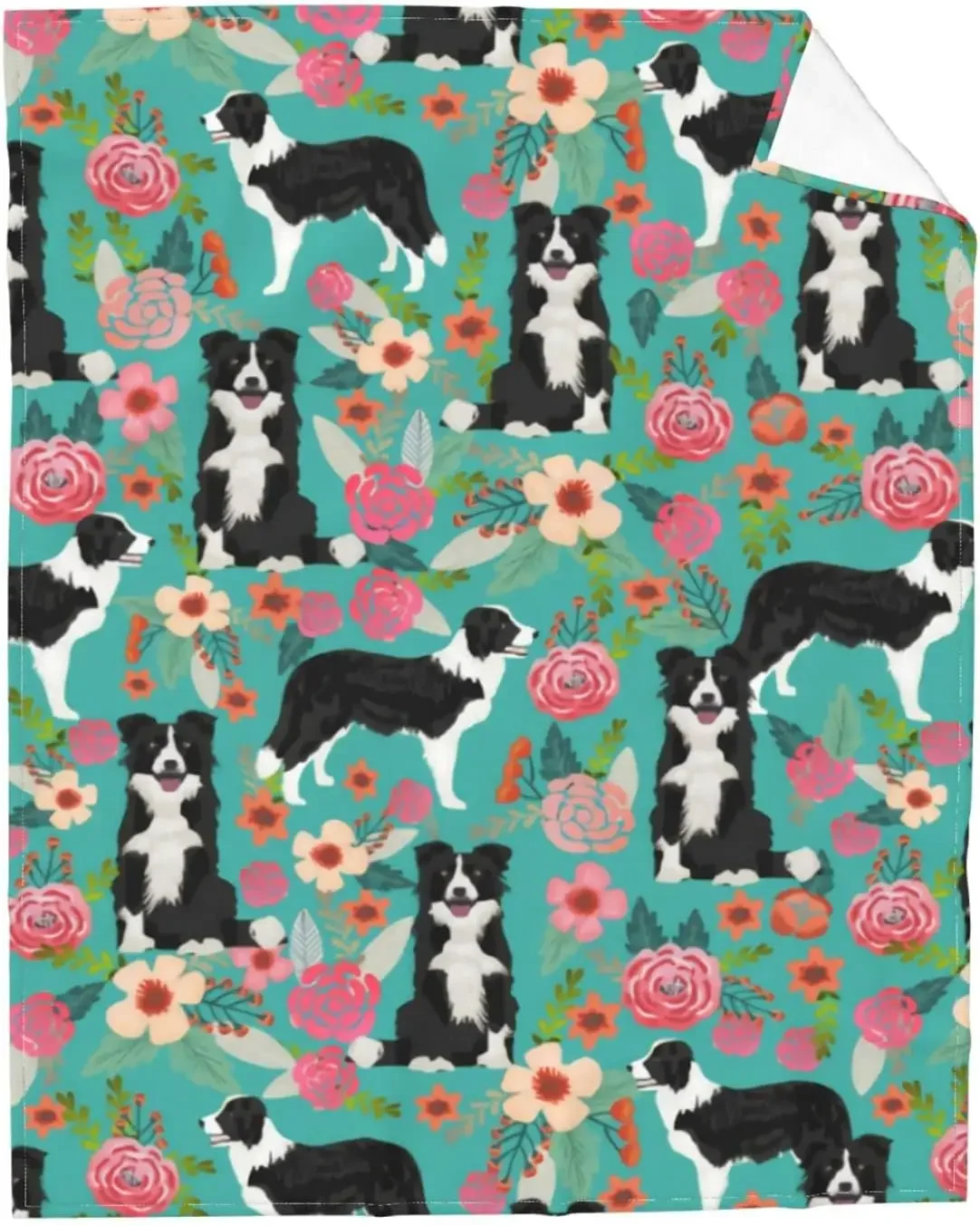 Cute Border Collie Dogs Lovers Green Rose Flower Floral Funny Animal Puppy Dog Blanket throw Ultra Soft Light Cozy