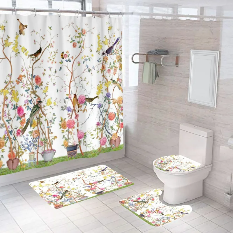 

Shower Curtain Bathroom Curtain Bathroom Curtain Flower Series 3D Digital Printing No Punching