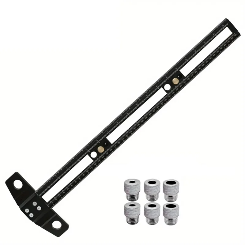 AS63-Aluminum Alloy Scriber Marking Gauge And 2 In 1 Drilling Positioning Scoring Ruler With 6Mm 8Mm 10Mm Drill Sleeves 50Cm