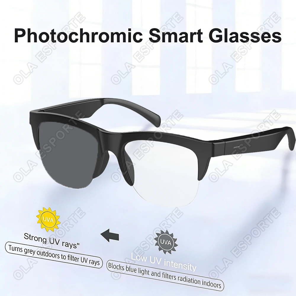 New Smart Glasses Photochromic Lens Bluetooth Earphones HD Voice Calls Intelligent Eyeglass Music Headset Outdoors Changes Color