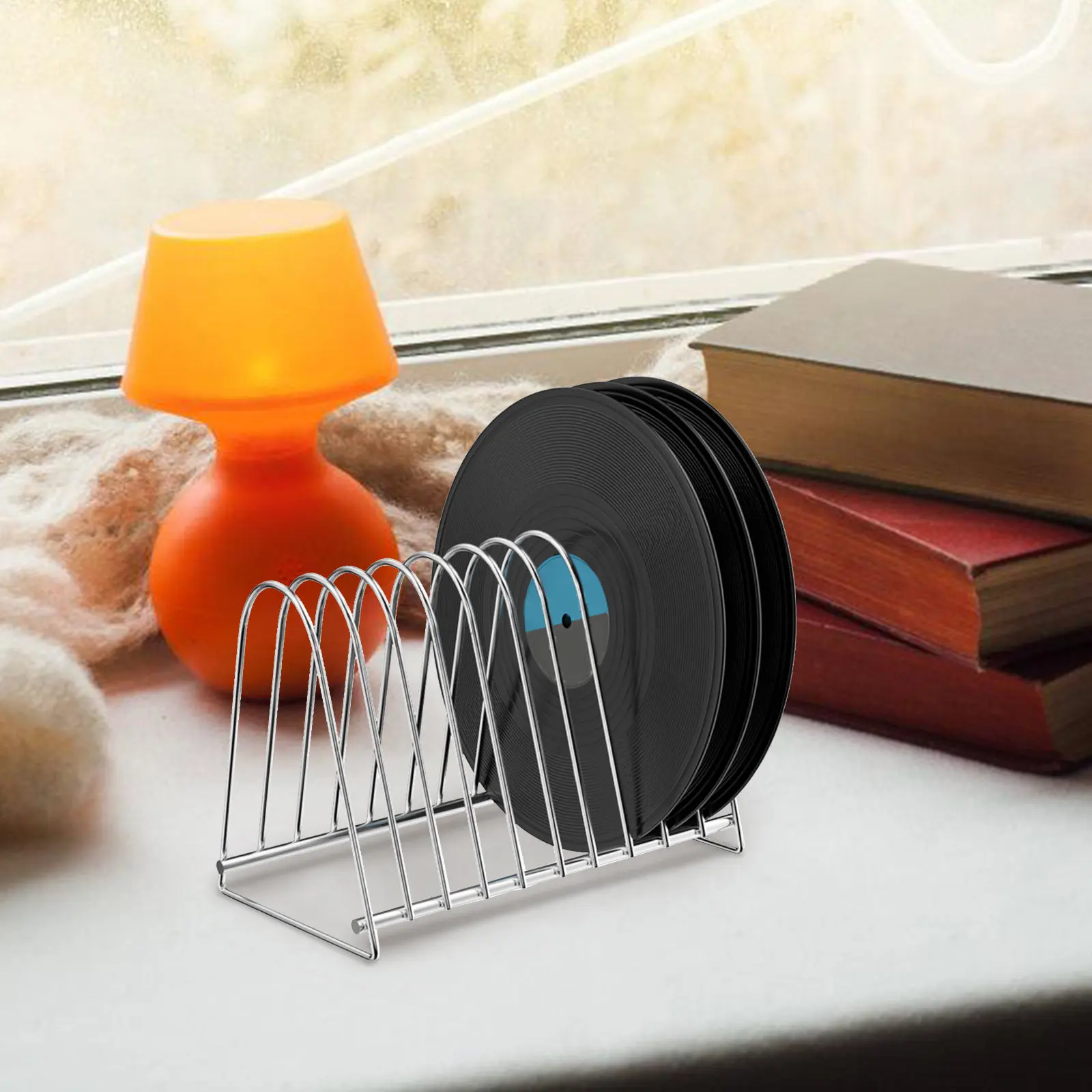 Vinyl Record Storage Stand Stainless Steel Rack Table Record Holder Organizer File Rack Display for Vinyl, Cds and Albums