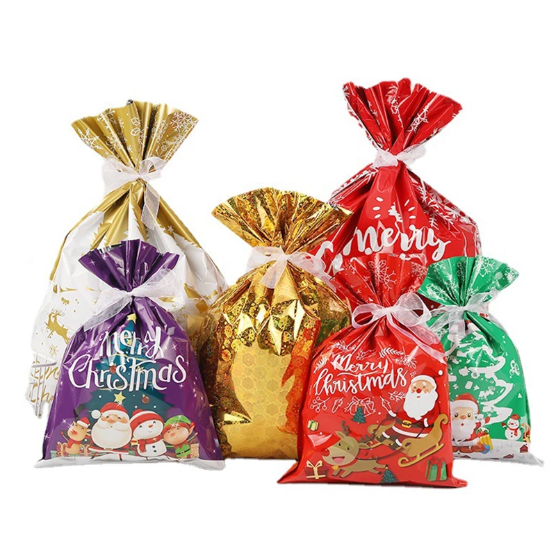 Large Merry Christmas Gift Bag Set Drawstring Candy Cookie Packaging Bags 2023 Navidad Christmas Home Decoration New Year 2024