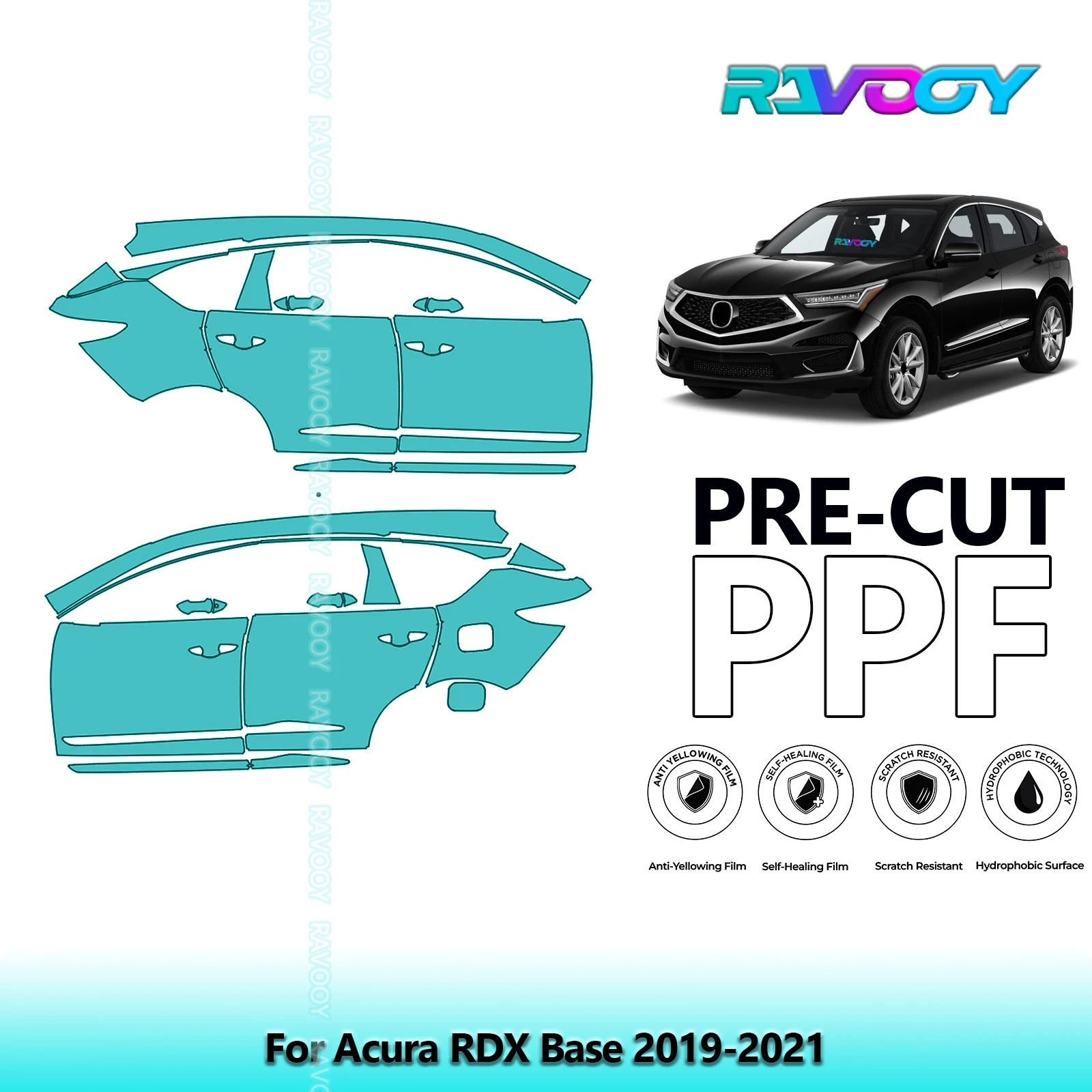 

For Acura RDX Base 2019-2021 8.5mil Clear Matte Pre-Cut PPF Door & A/B Pillar Kit TPU Paint Protection Film Set