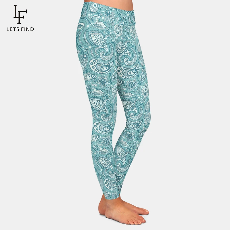 New Warm Casual Style Cashew Flowers Printing Leggings High Waist  Women Legging Stretchy Trousers Pants