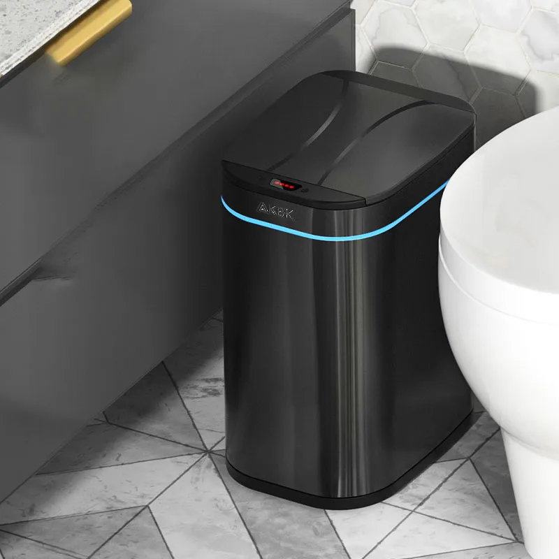 

Smart Sensor Trash Can smart Pop Up Cover Dustbin Trash Can Black Stainless Steel Outils De Bathroom Home Accessories Smart