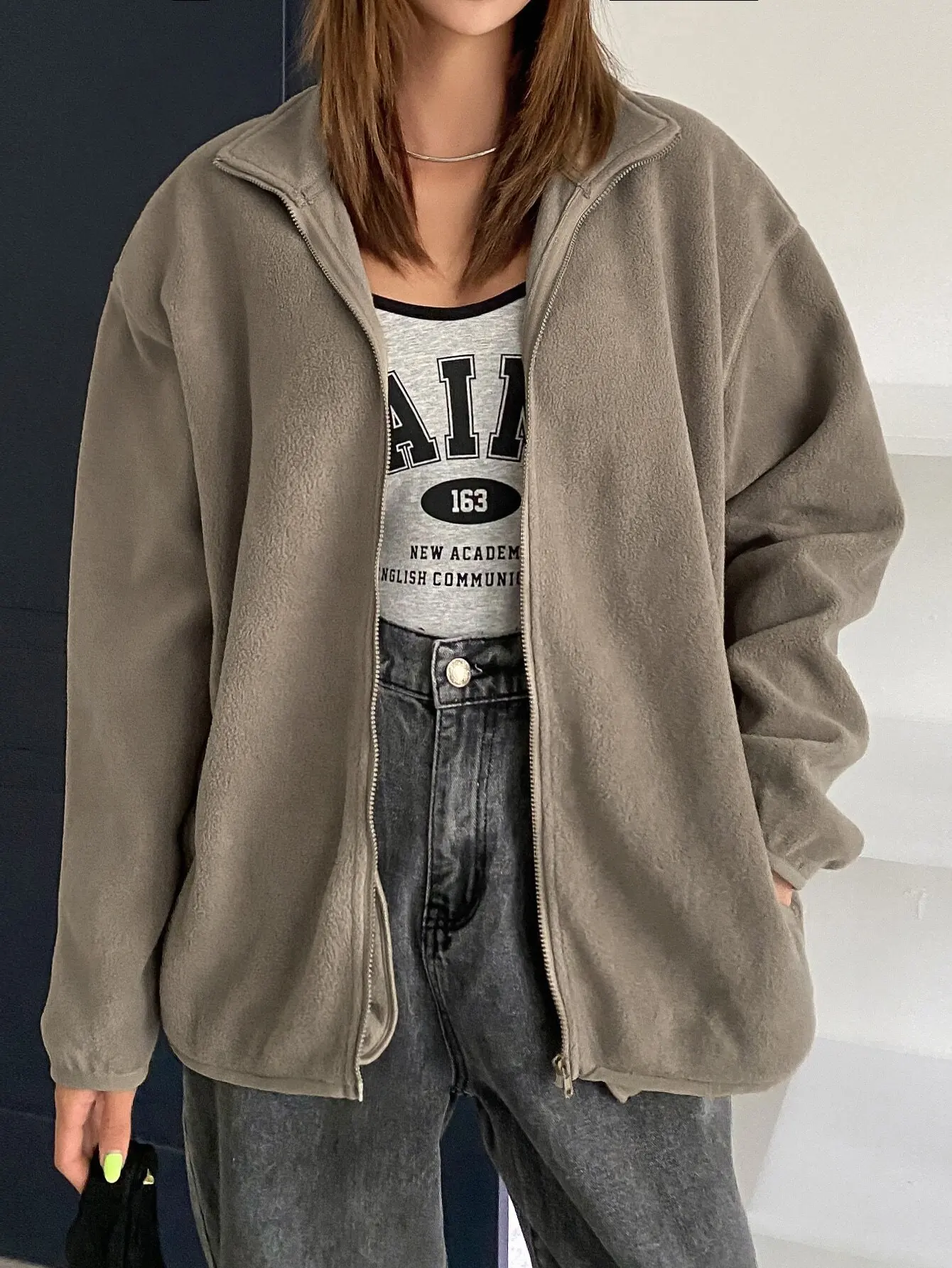 

Куртка DAZY на молнии с заниженной линией плеча, флисовая, зимняя