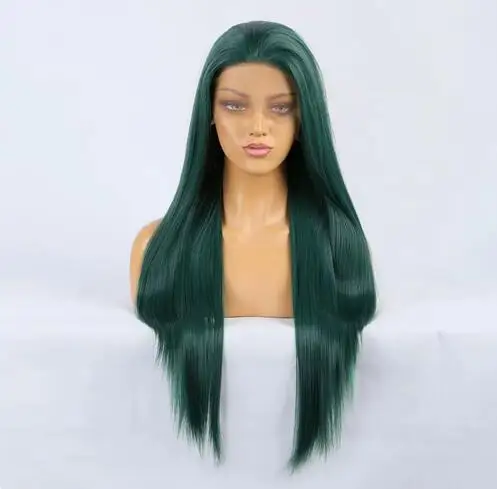 Long Straight Synthetic Lace Front Wigs For Women Green Lace Wig For Women Synthetic Hair Heat Resistant Fiber Cosplay Green Wig