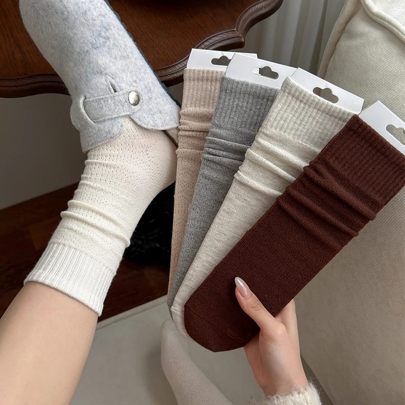 New Design Women's Cotton Socks Autumn and Spring Trendy Japanese Style Middle Tube Socks Breathable Softable Pile Socks