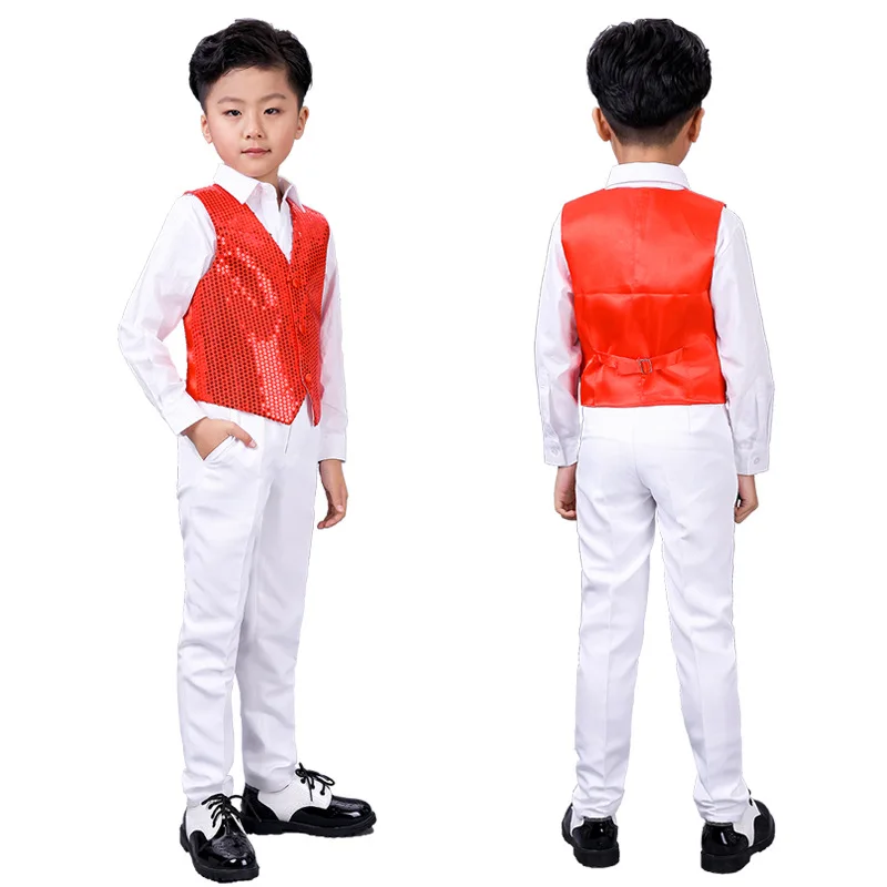 

Shengbiphi Kids Sequin Vest Street Dance Jazz Dance Halloween Performance Costume Dancewear for Boys And Girls Performance Ou...