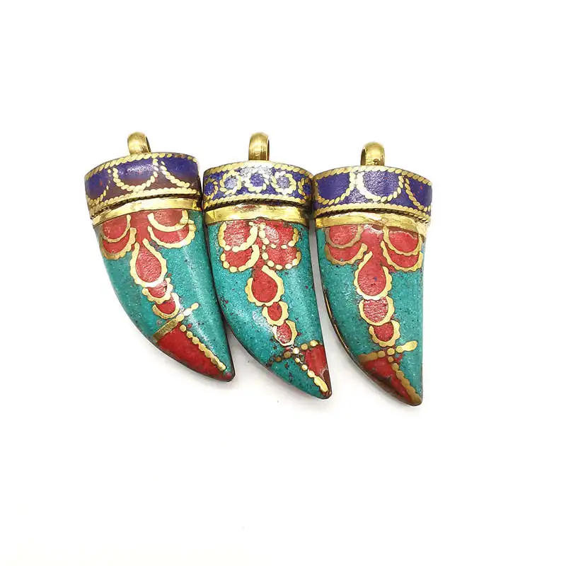 TBP014 Tibetan Brass Golden Colorful Fangs Amulet Pendant for Man Funny Face Tibet jewelry