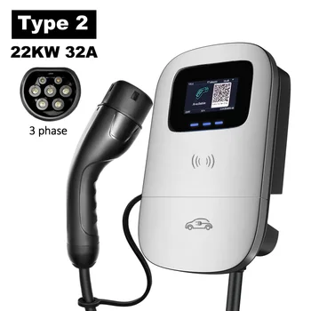 JIGU Type2 Stazione di ricarica per veicoli elettrici 3 fasi 380V Tipo 2 Caricatore EV Caricatore APP WIFI 22KW Wallbox 5 metri Auto elettrica