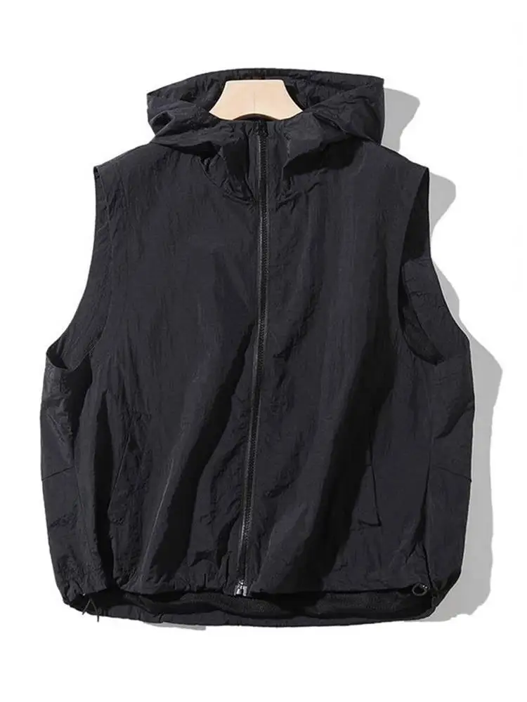 

Модная легкая женская жилетка-куртка на молнии с капюшоном, однотонная, для повседневной носки, весна 2024, новинка, стройнящая, трендовая