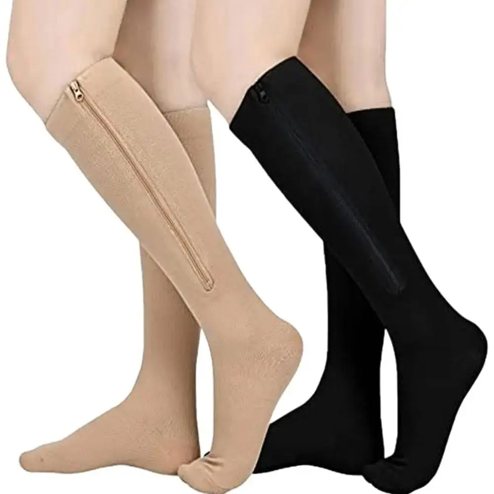 1pair Compression Socks Sports Pressure Stockings Medical Stretchy Fatigue Zipper Anti Thick Leg Support Unisex Socks Socks P1H8