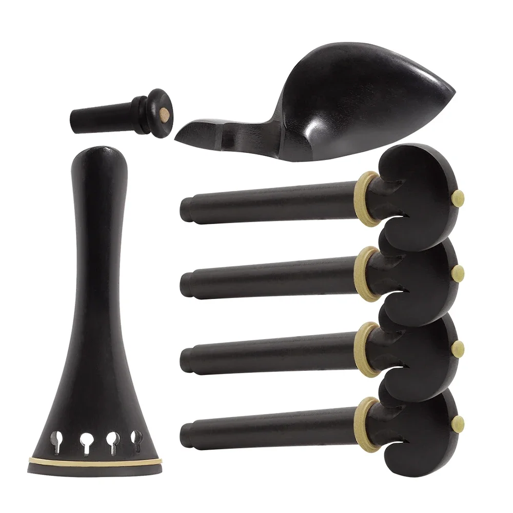 4/4-3/4 Violin 7Pcs Set String Plate String Shaft Tail Pegs Cheek Rests Fine Patterns Ebony Colored Shells Violin Accessories