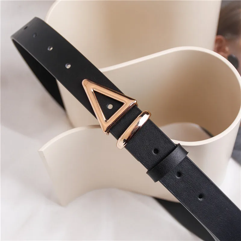 Luxury Black Belt for Women's Fashionable Leather Decoration Suit Belt Korean Triangle Inset Style Black Jeans with Trendy Items