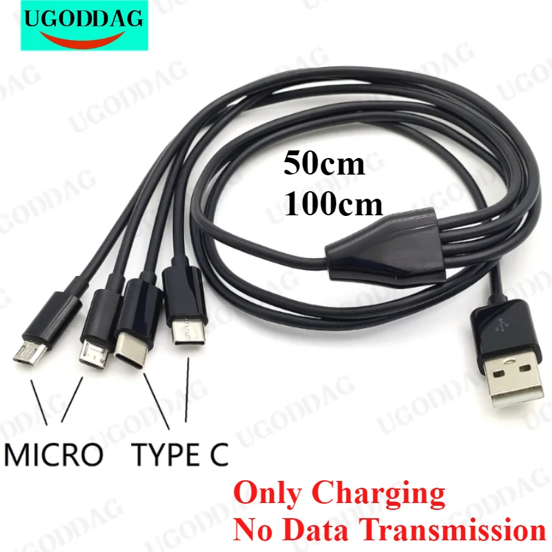 4 In 1 Multi Charging Cable USB To Micro USB Type C Cable Charging For Phone Tablet Charging Cord USB Charger Splitter Cable