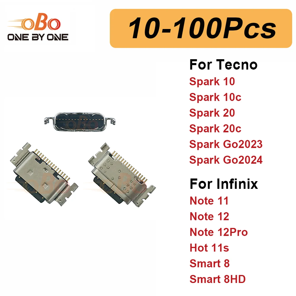 10-100Pcs Charging Port Dock Plug For Tecno Spark 10 20 Go 2024 Infinix Smart 8 Note11 12 TYPE-C Charger Connector Socket Repair