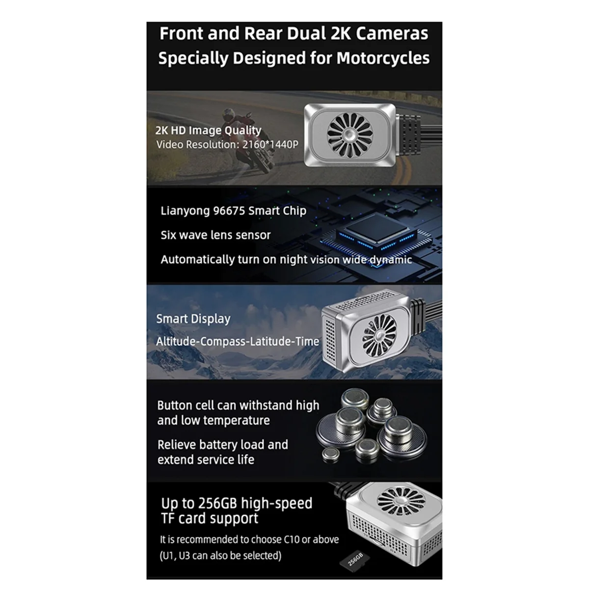

B57A Motorcycle Camera WiFi No Screen Ultra HD 2K + 2K GPS Motocycle DVR 1440P Dual Lens Waterproof Moto Dash Cam Recorder