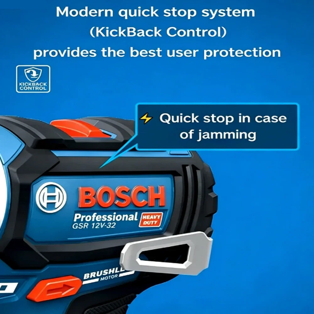 Bosch Professional GSR 12V-32 Brushless Cordless Drill Driver 32Nm Torque Compact Power Tool for Home DIY Repair