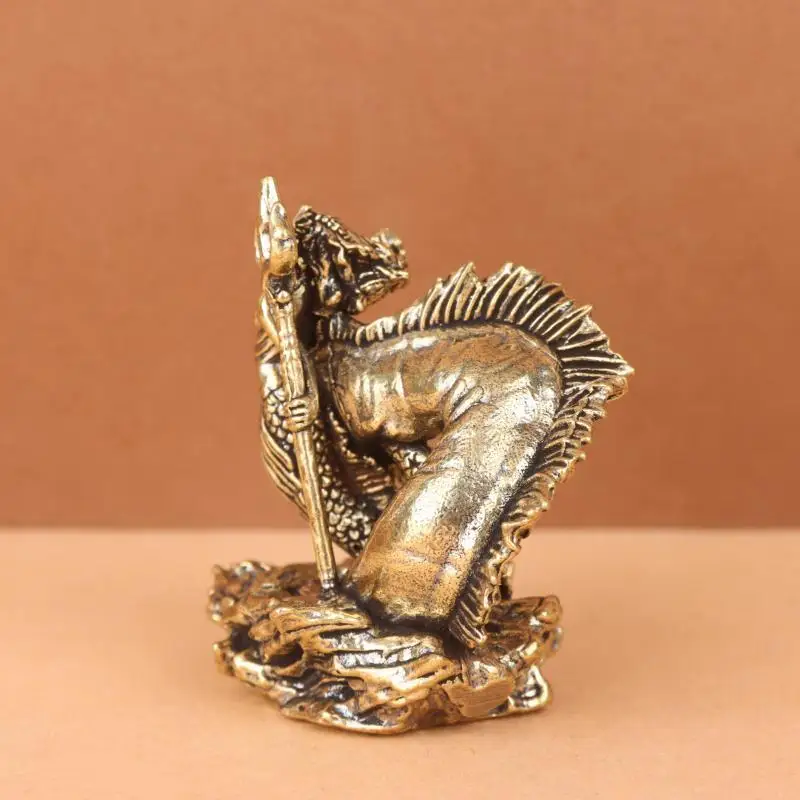 Brass Mermaid Fighting Dragon Fish Statue Fine Crafted Solid Brass Figurine for Home Dining Room Decor Unique Housewarming Gift