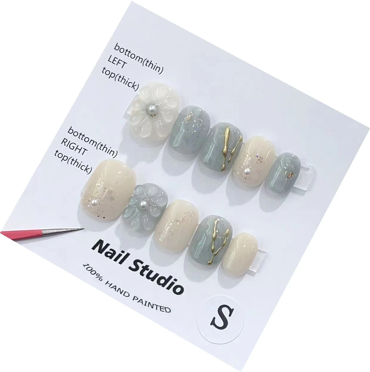 Lake Blue Marble Handmade Press On Nails with Swirl Pattern and Glossy Surface In Emmabeauty Store No.EM19244