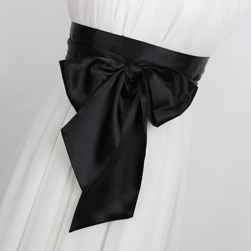 2025 New Red White Blue Satin Silk Wide Belt Women Long 250cm Cummerbund Japanese Obi Lace Waistbands Corset Fabric Collocation