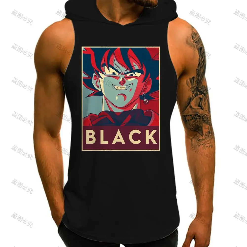 Dragon Ball Hooded T-shirt Harajuku Style With Hood 2023 Sleeveless Vests Running Tank Top Men Sleeveless Gym Vegeta Shirt Trend