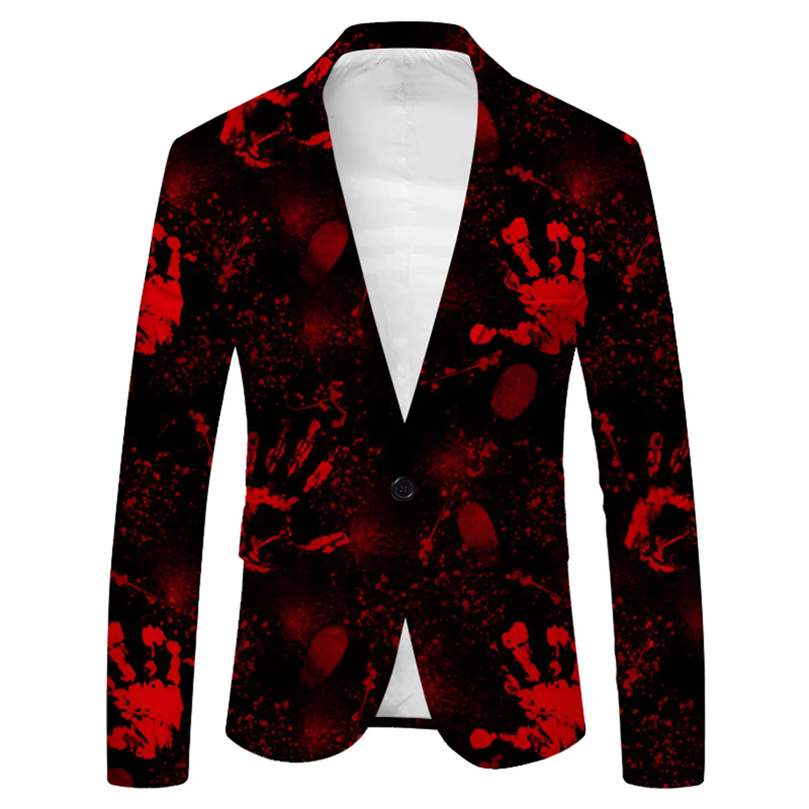 Men\'s Halloween Fashion Casual Buckle Bloody Printed Suit Coat Single Breasted Fashion Casual Tops 2024 New Spring And Autumn