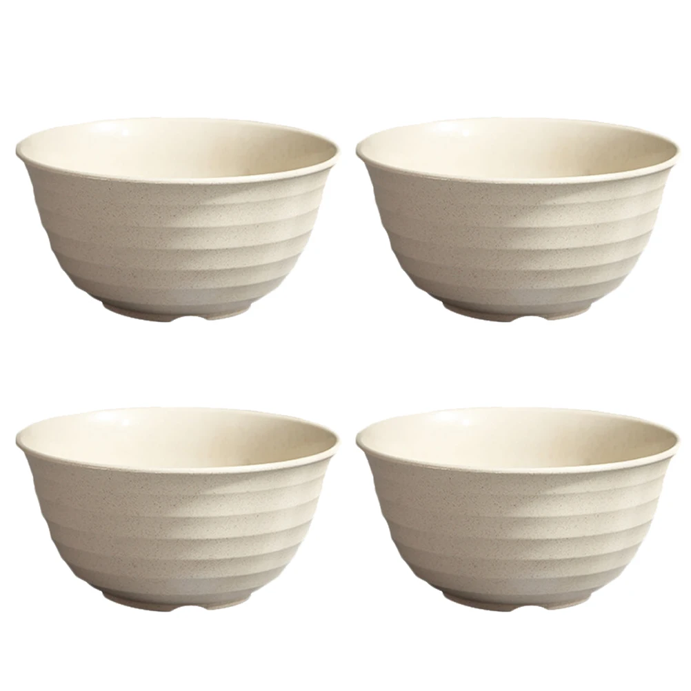 

4 Pcs Straw Food Japanese Style Beige Vegetable Serving Bowls Reusable Plastic Rice Boowl Bowls