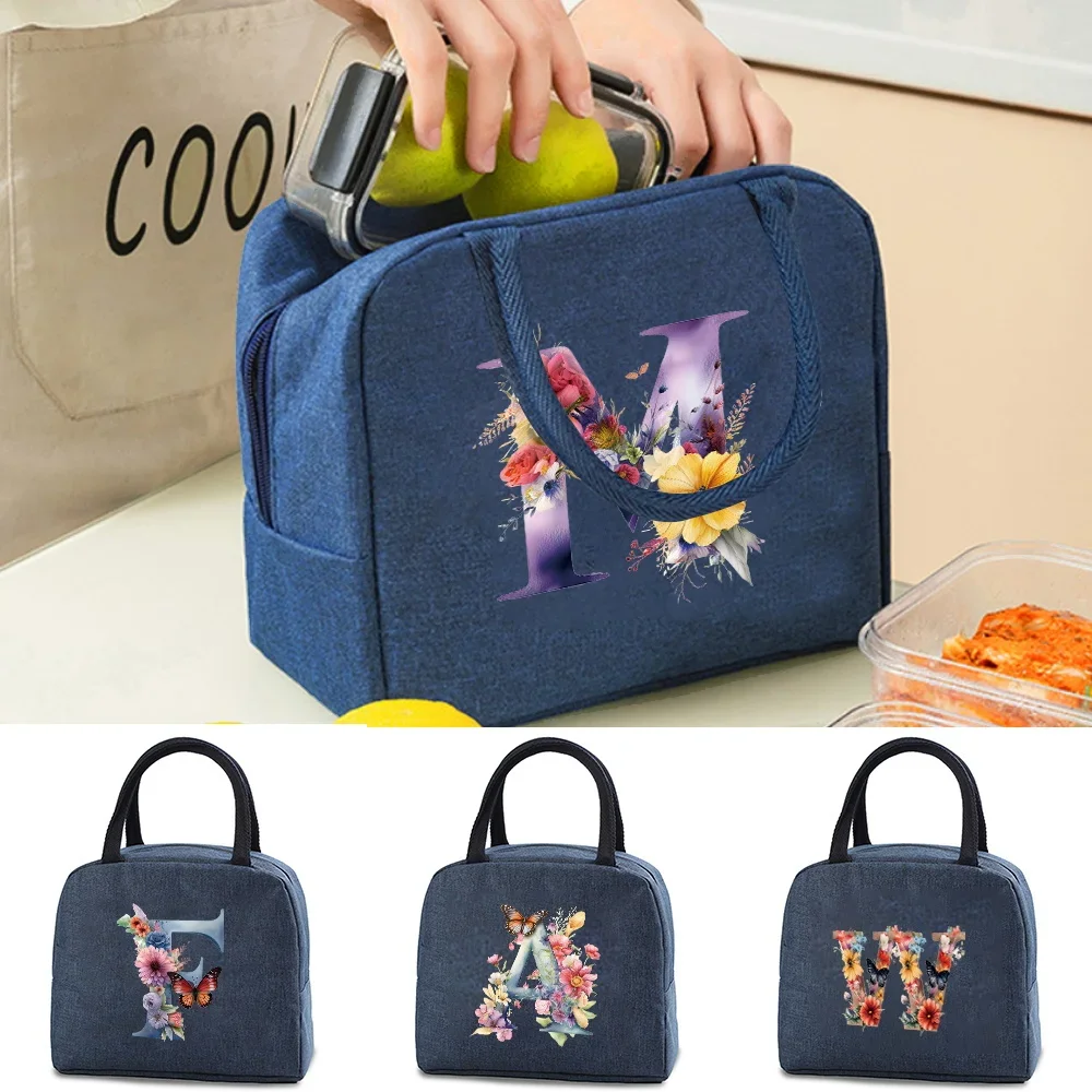 

Bento Pouch Portable Lunch Bag Thermal Insulated Lunch Box Tote Cooler Handbag Food Storage Container Butterfly Letter Pattern