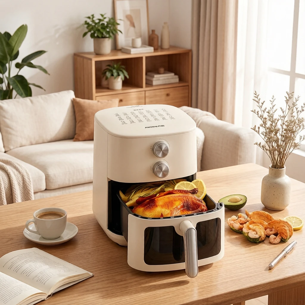 6L Air Fryer Steam Roast Bake, 0-Fluorine Titanium Ceramic Coating, No-Turn Visual Window, Durable Corrosion-Resistant Oven