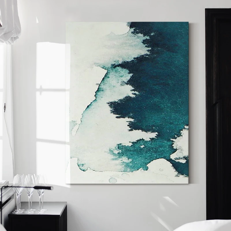 

Modern Abstract Oil Painting On Canvas Handmade Blackish Green Ink Wash Wall Art Home Decor Restaurant Hotel Mural Frameless