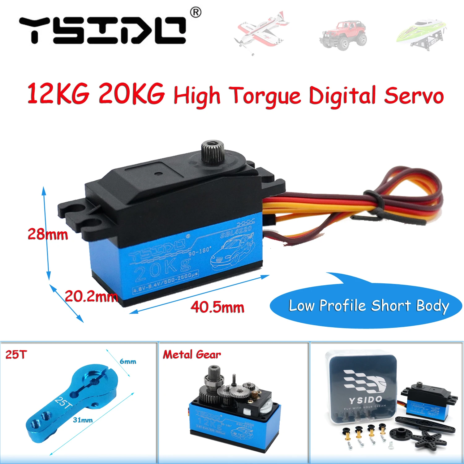 12KG 20KG Digital Servo motor Low Profile Short Body w/ 25T Arm for 1/10 1/12 RC Car Wltoys SCX10 TRX4 RC Boat Robot Helicopter