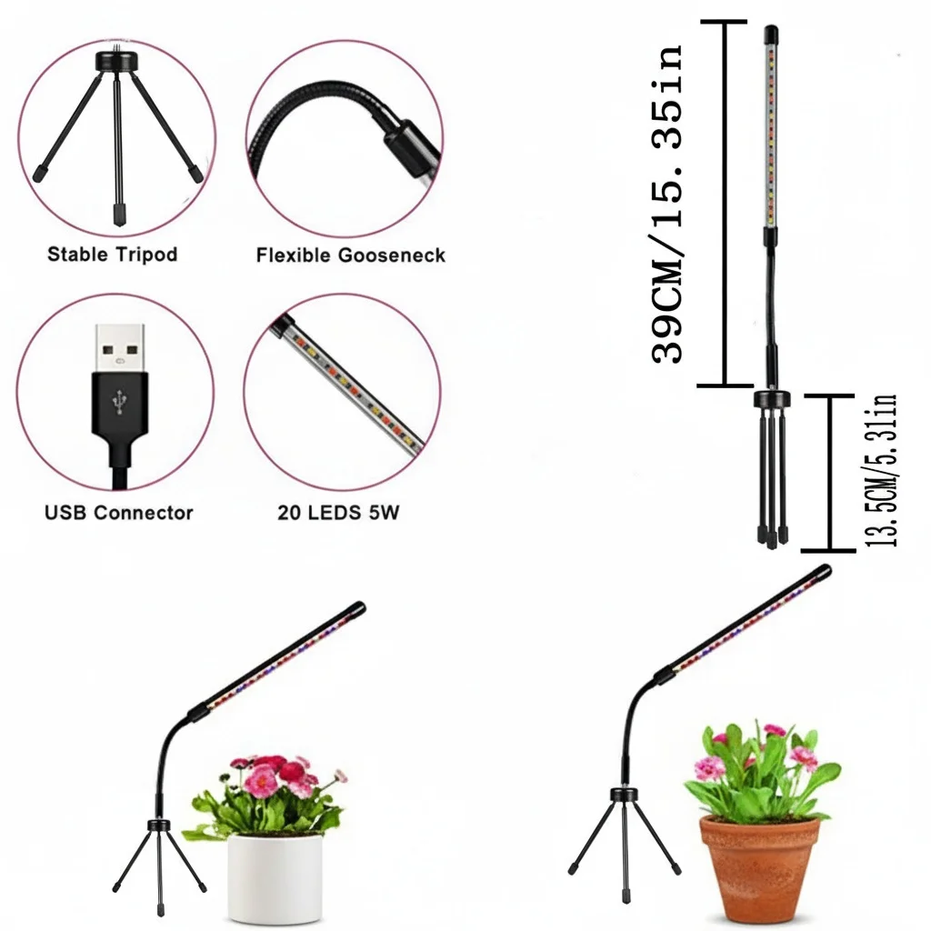 3 ألوان ترايبود نمو النبات مصباح USB توقيت التحكم 3/9/12 ساعة داخلي زهرة الشتلات النبات الإضاءة عكس الضوء Led تنمو ضوء #4