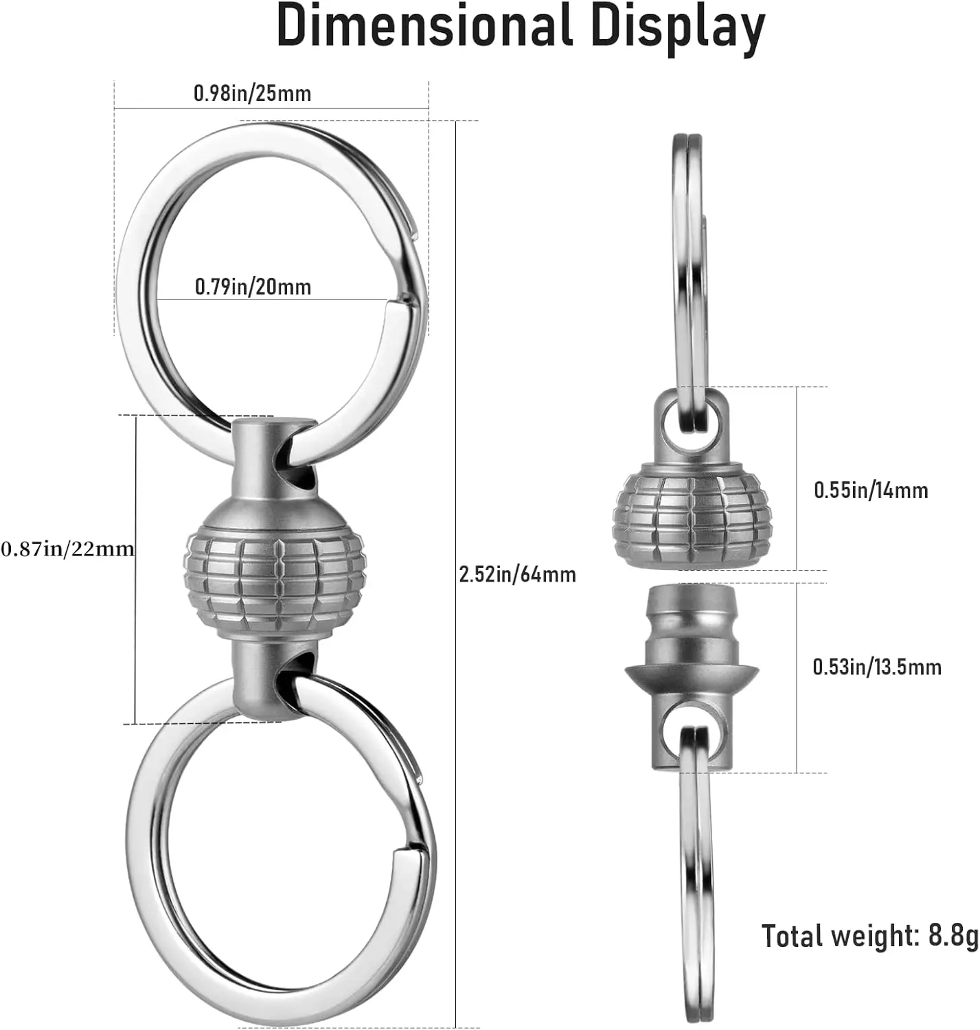 Titanium Quick Release Keychain,Pull Apart Key Rings, Retractable Key Chain Detachable Kychain Clip