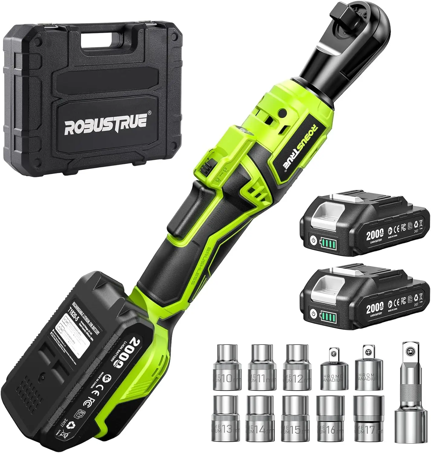 

Электрический гайковерт 1/2 дюйма, 66 фунт-фут, с регулируемой скоростью, беспроводной, с 2 литий-ионными аккумуляторами 2000 мАч и удлинителем 3 дюйма