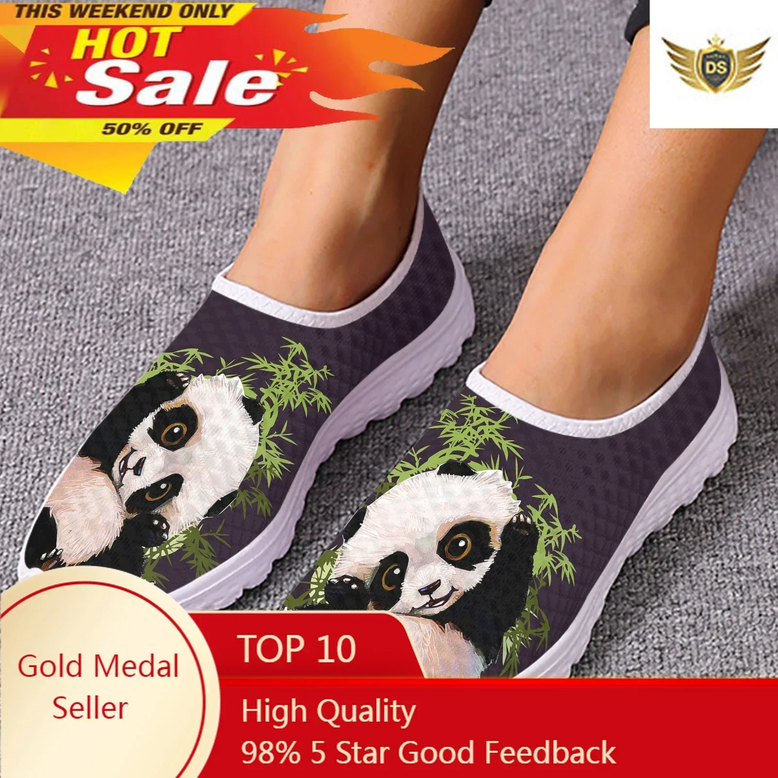 

Cute Panda Bamboo 3D Printing Women's Shoes Comfortable And Breathable Summer Shoes Mesh Sneakers Slip On Shoes