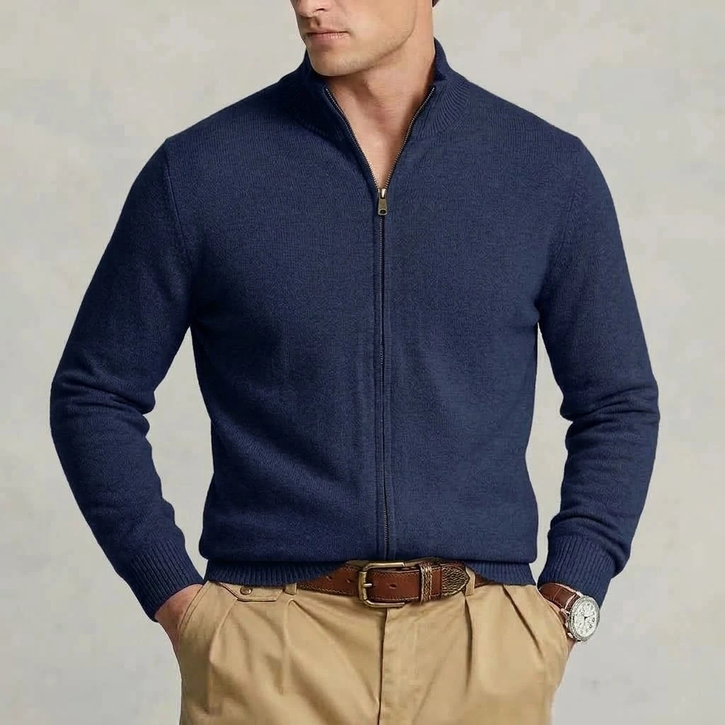 Herbst Herren Strick-Cardigan mit Reißverschluss, lässige Jacke mit Stehkragen, weiche Jacke, schmale Passform, thermische Winter-Oberbekleidung für Herren – Detail 10